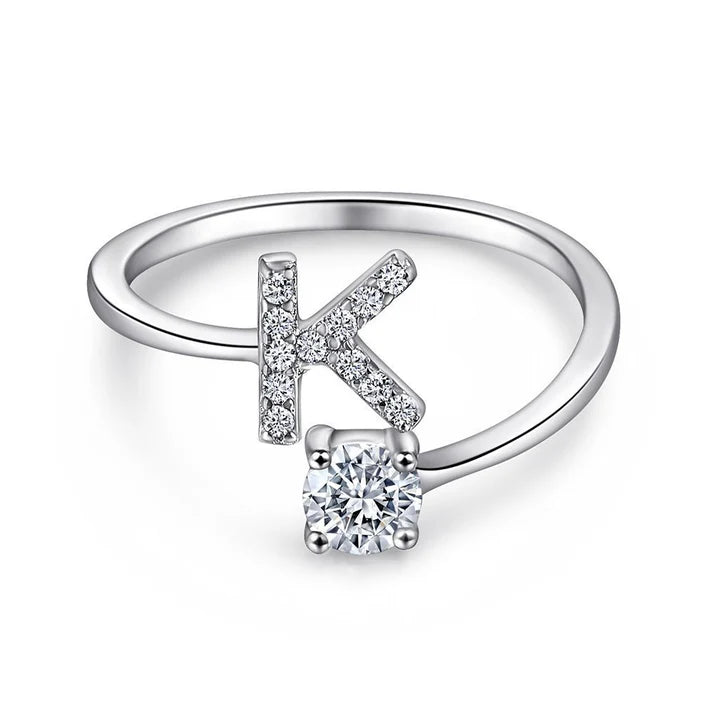 Alphabet Ring - Silver |Tarnish-Free (Adjustable) -