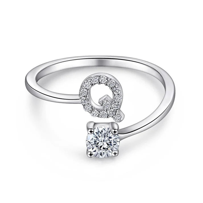 Alphabet Ring - Silver |Tarnish-Free (Adjustable) -