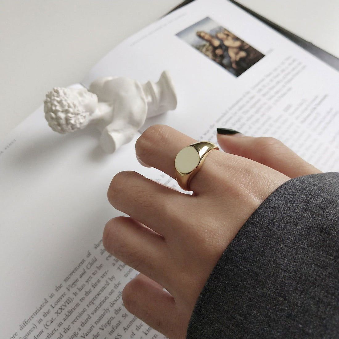 18K Gold Plated Glossy Round Ring (Adjustable) - Rings