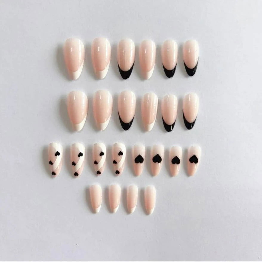 Almond B&W Hearty Nails - Press on Nails