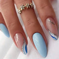 Almond Baby Blue Metallic Swirl Nails - Press on Nails