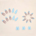 Almond Baby Blue Metallic Swirl Nails - 