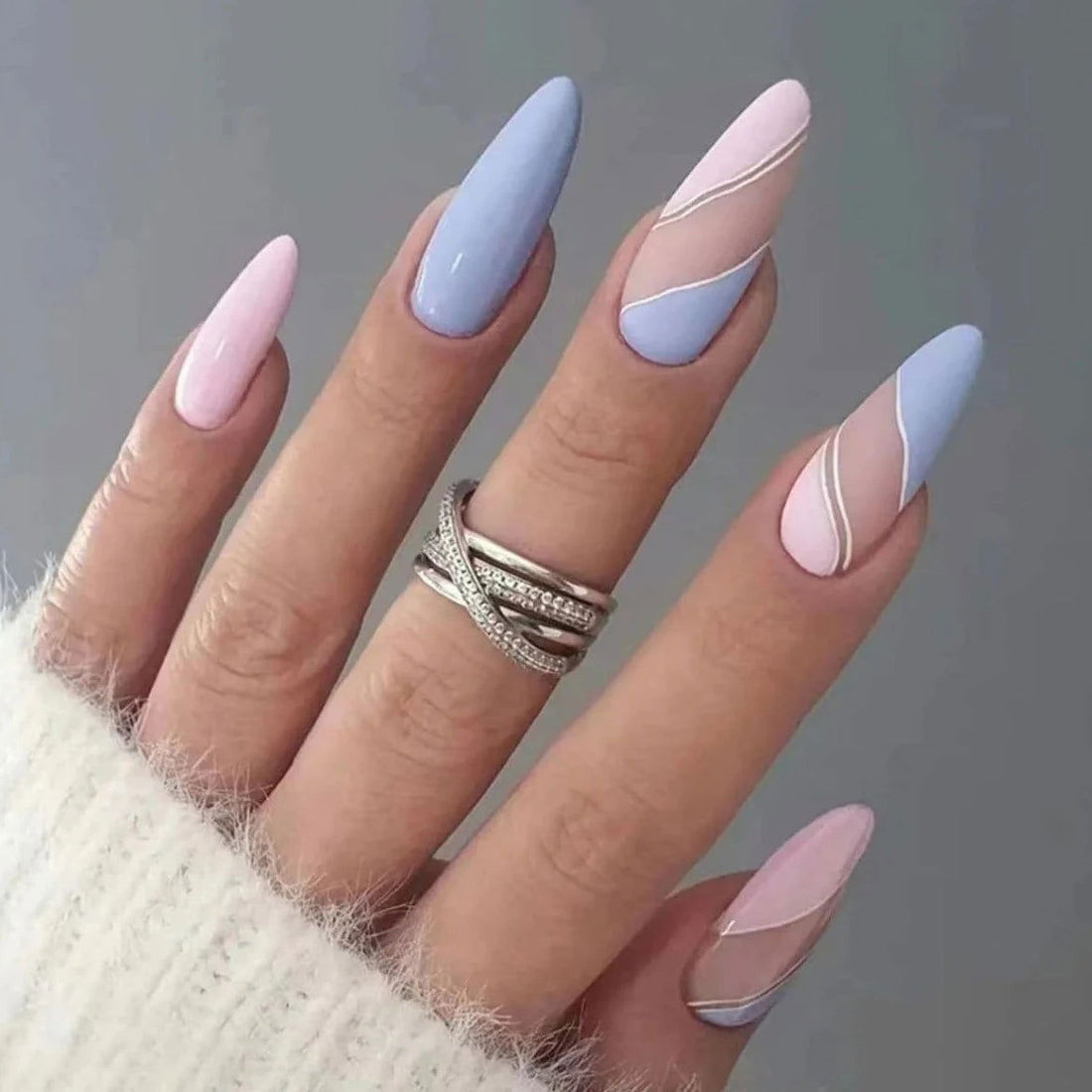 Almond Cotton Candy Nails - Press on Nails