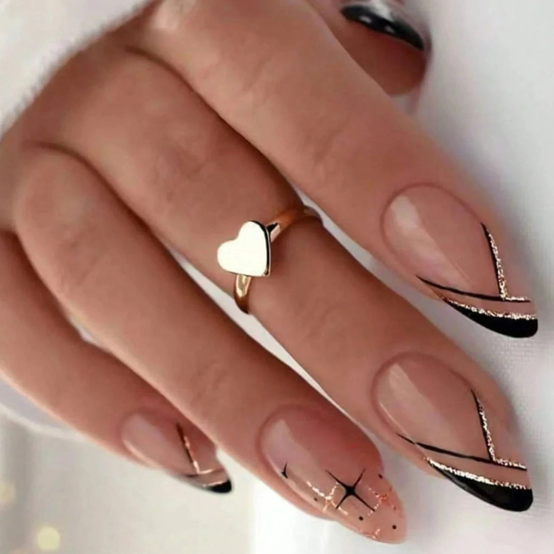 Almond Gold Charm Nails - Press on Nails