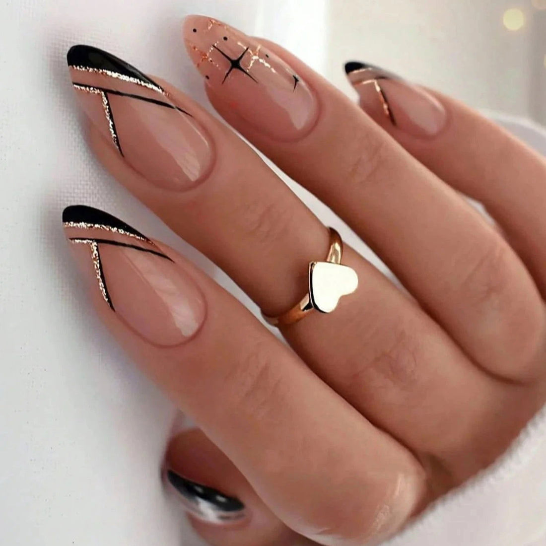 Almond Gold Charm Nails - Press on Nails