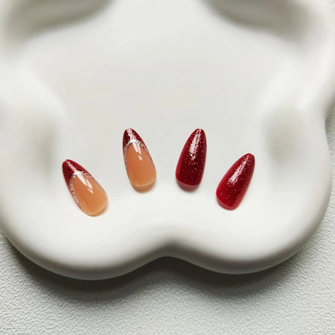 Almond Red & Gold French Nails - Press on Nails