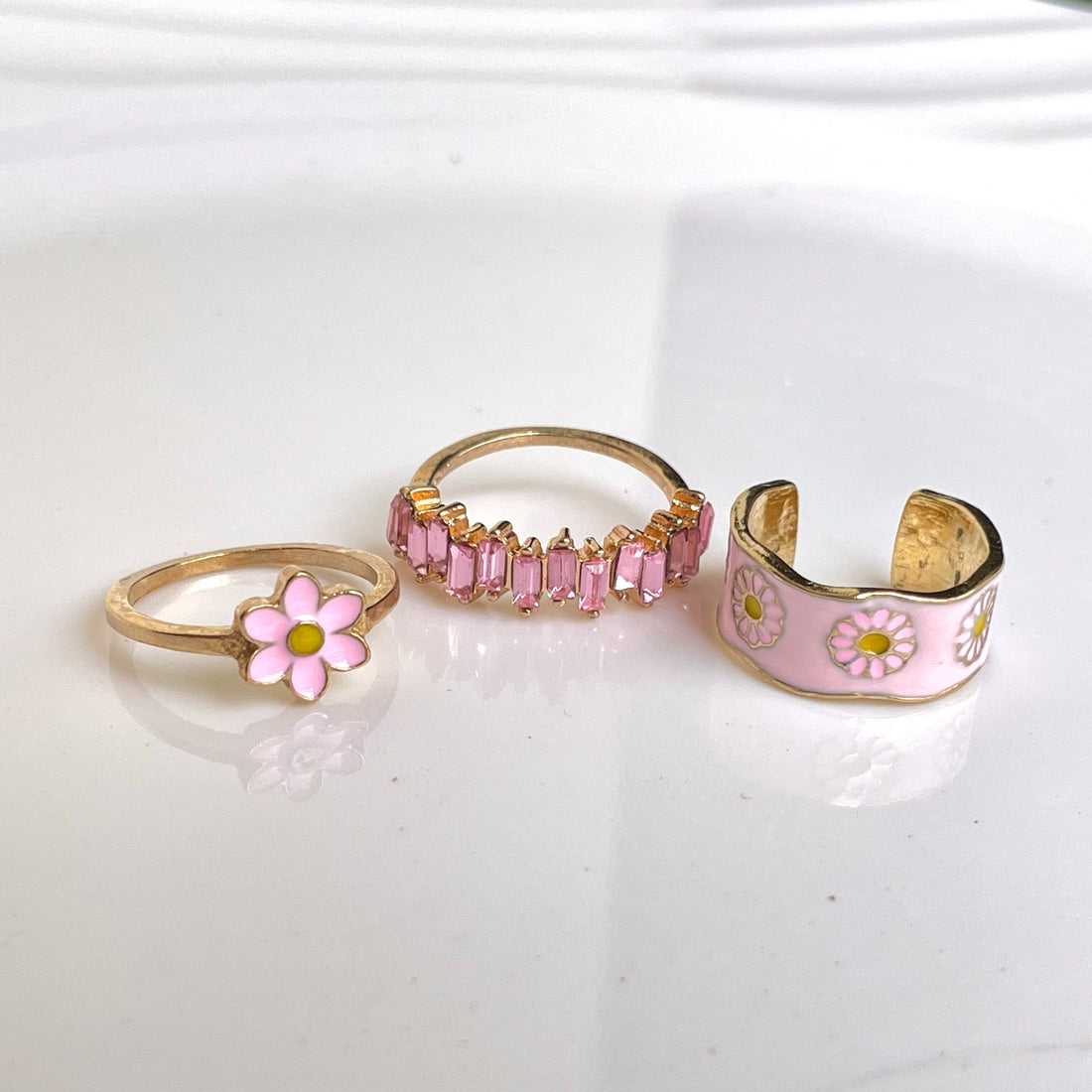 Daisy Ring Set - Pink | Size 7.5 - Rings