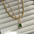 Stainless Steel Emerald Layered Necklace - Necklaces