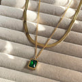 Stainless Steel Emerald Layered Necklace - 