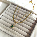 Stainless Steel Emerald Layered Necklace - 