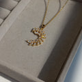 Stainless Steel Leafy Crescent Pendant - 