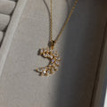Stainless Steel Leafy Crescent Pendant - Necklaces