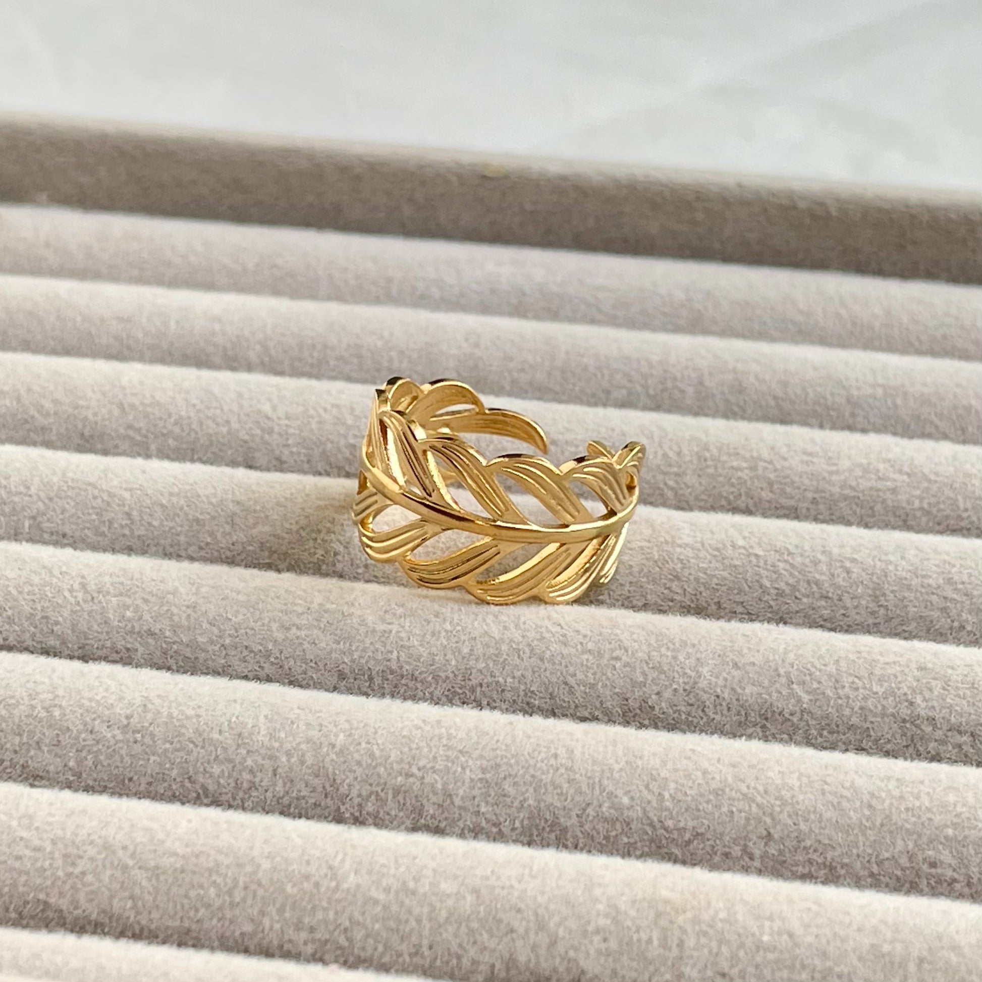 Stainless Steel Leafy Ring (Adjustable) - 