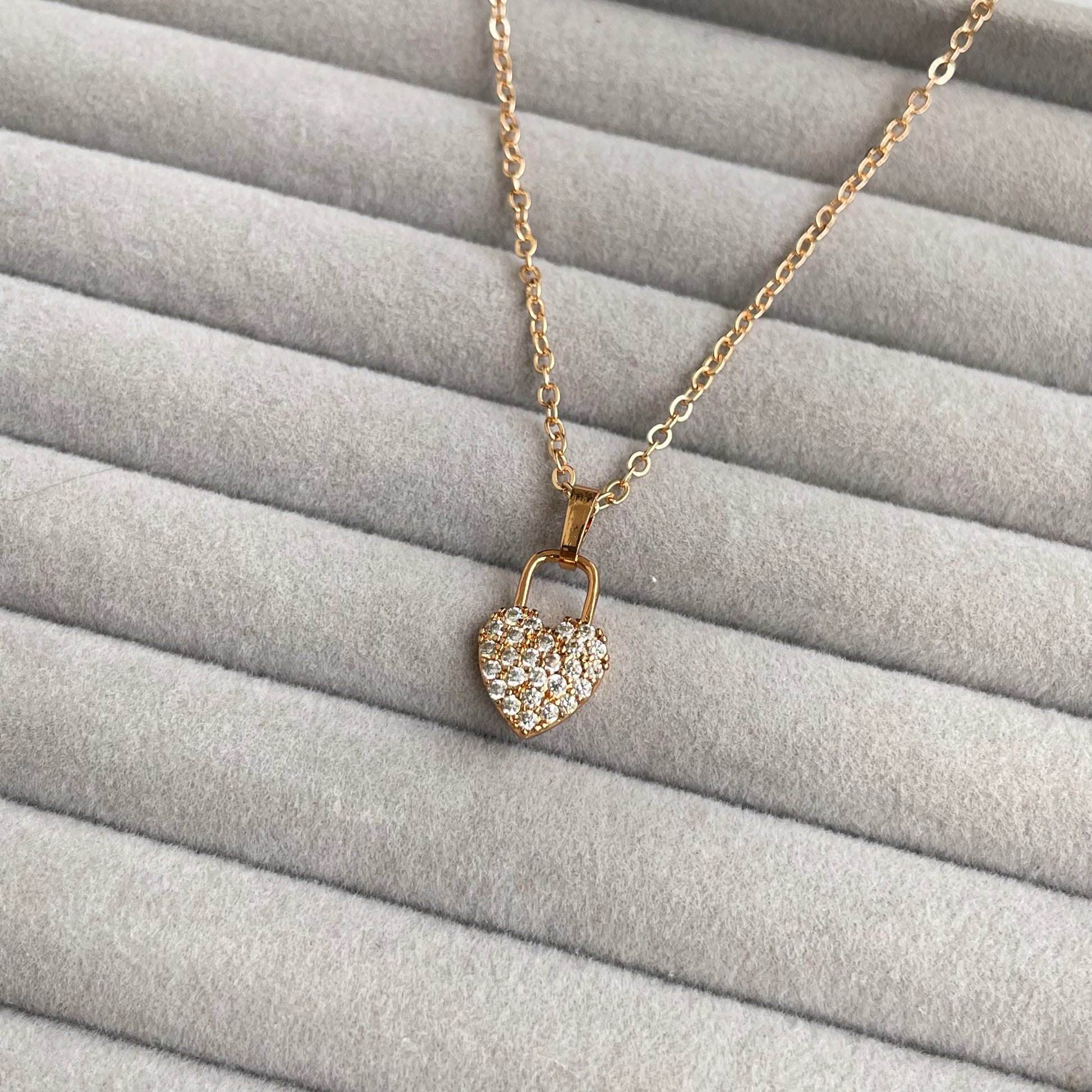 Studded Lock Heart Pendant | Anti-Tarnish - 
