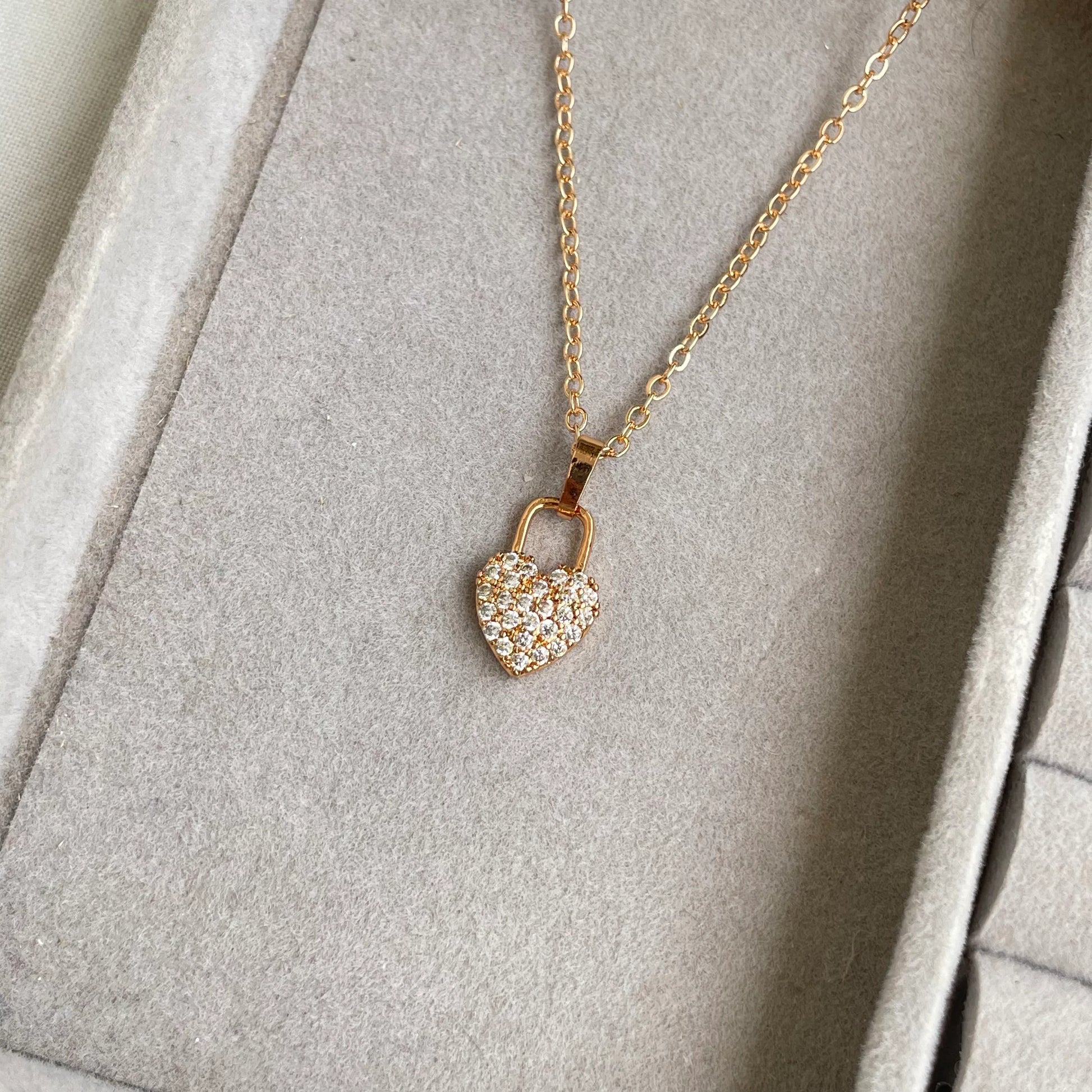 Studded Lock Heart Pendant | Anti-Tarnish - 
