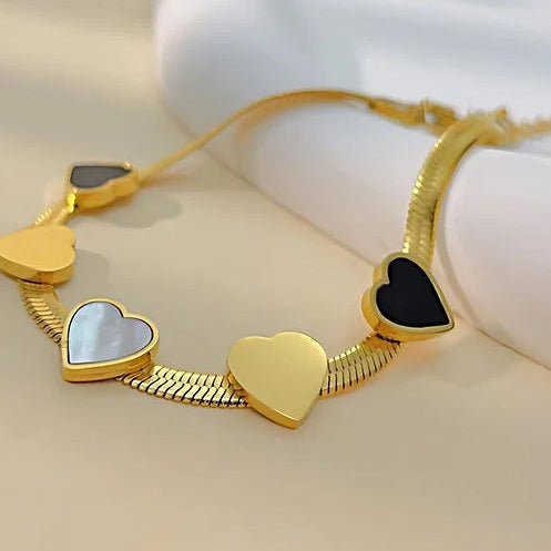 Stainless Steel B&W Hearty Bracelet