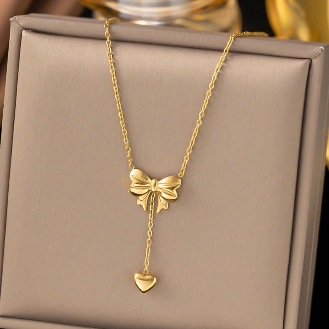 Stainless Steel Bow Heart Necklace