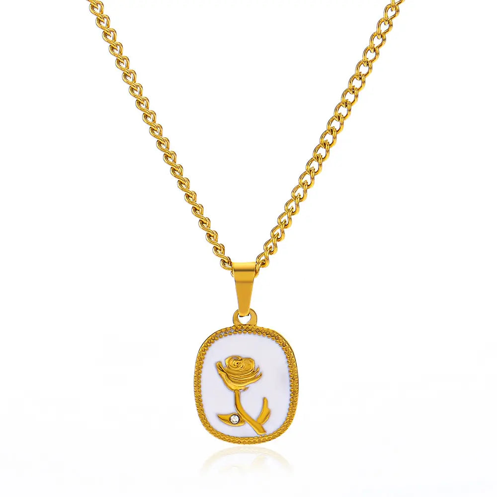 Stainless Steel Engraved Floral Necklace