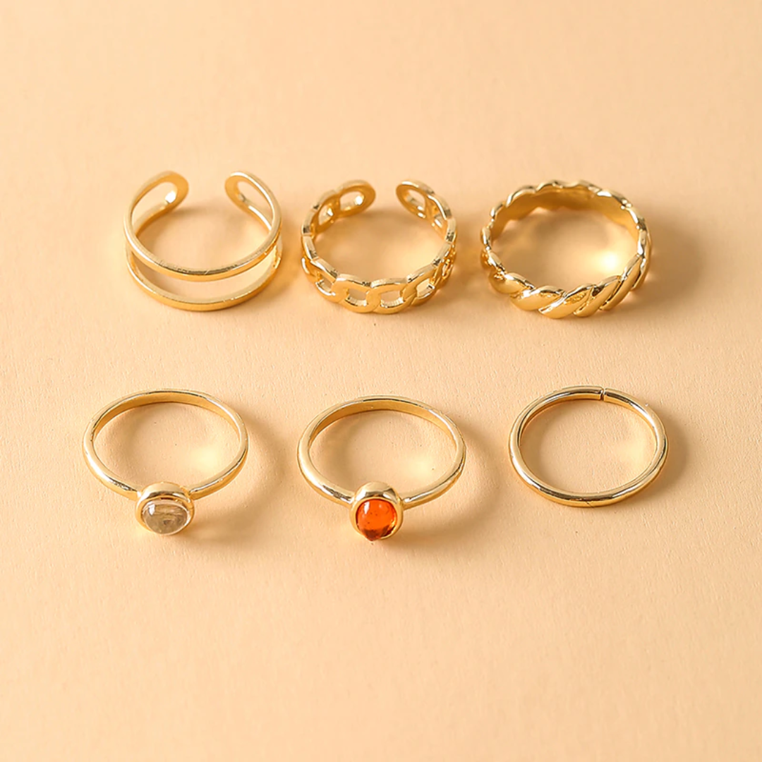Retro Agate Chain Ring Set | Size 6 - 