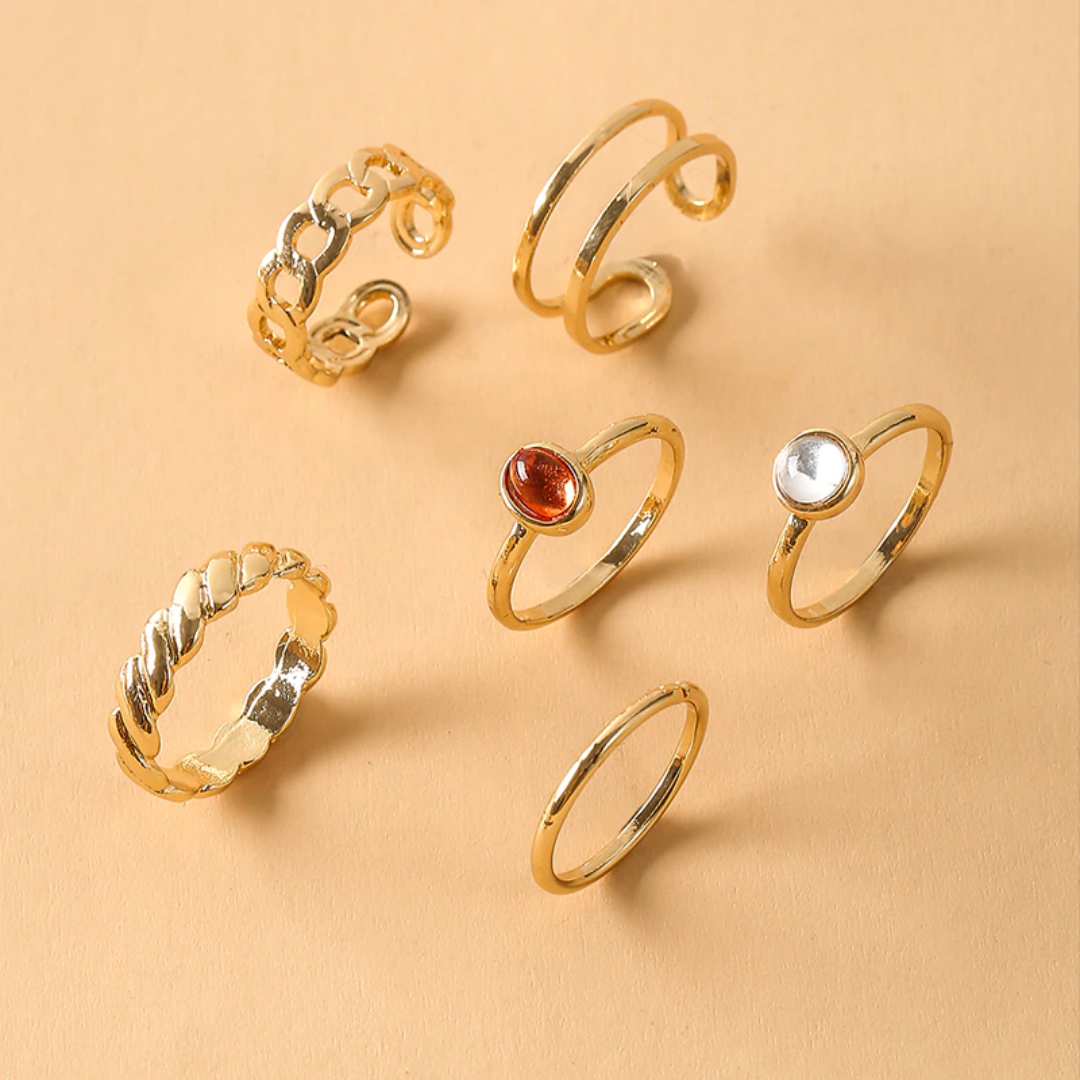 Retro Agate Chain Ring Set | Size 6 - 
