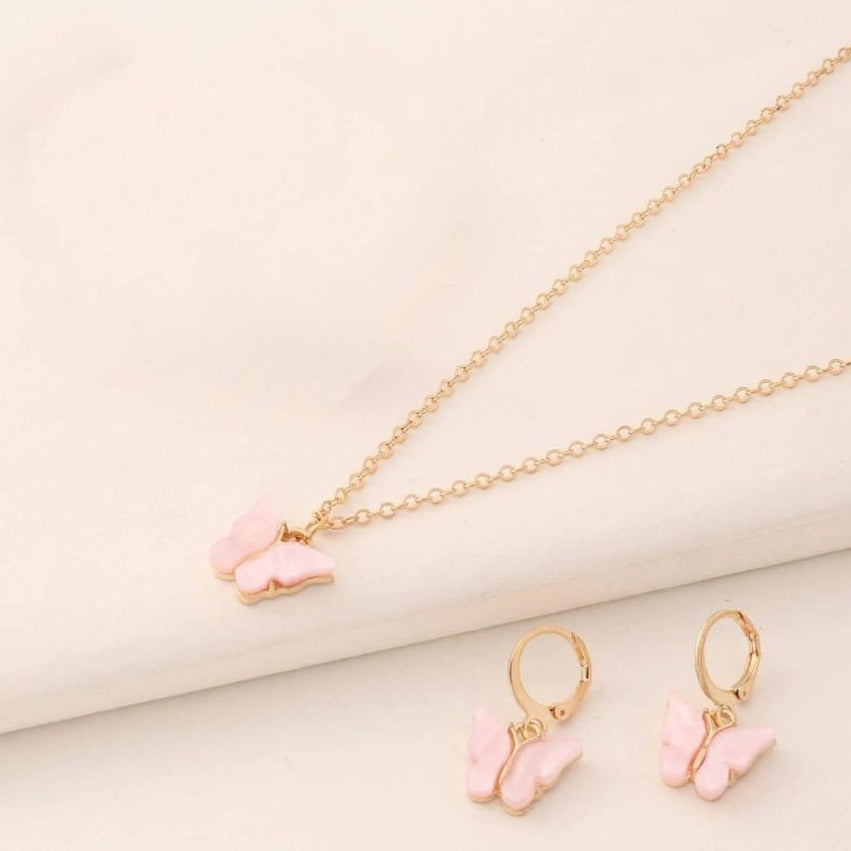 Pink Flutter Set - Pendant & Earrings - 