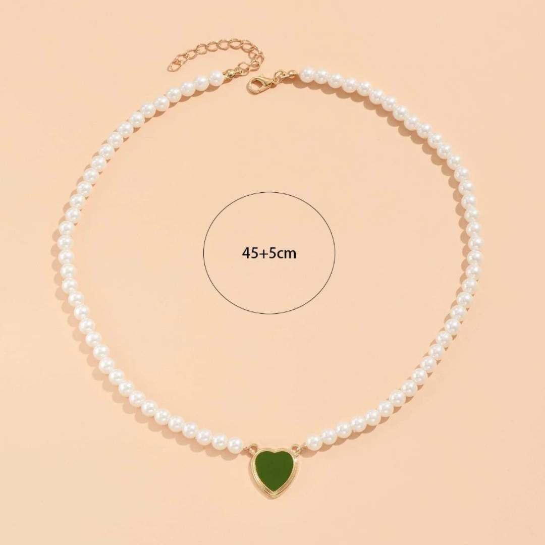 Green Heart Pearl Necklace - 