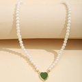 Green Heart Pearl Necklace - 