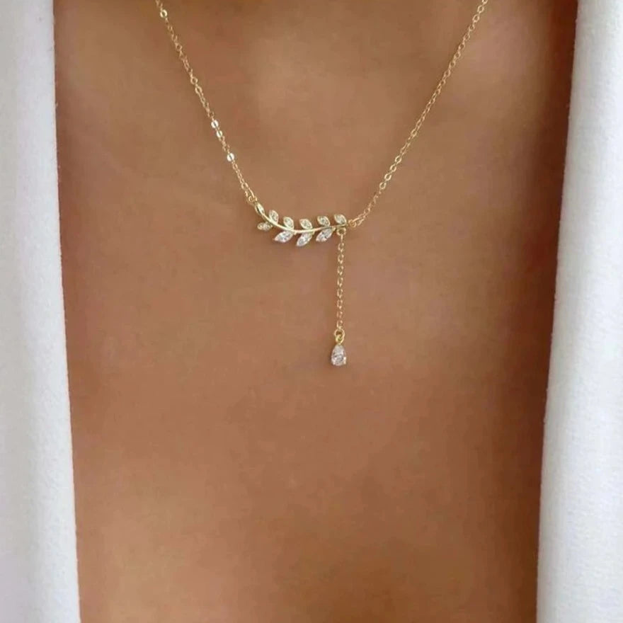 Stainless Steel Leafy Dangle Necklace - Necklaces