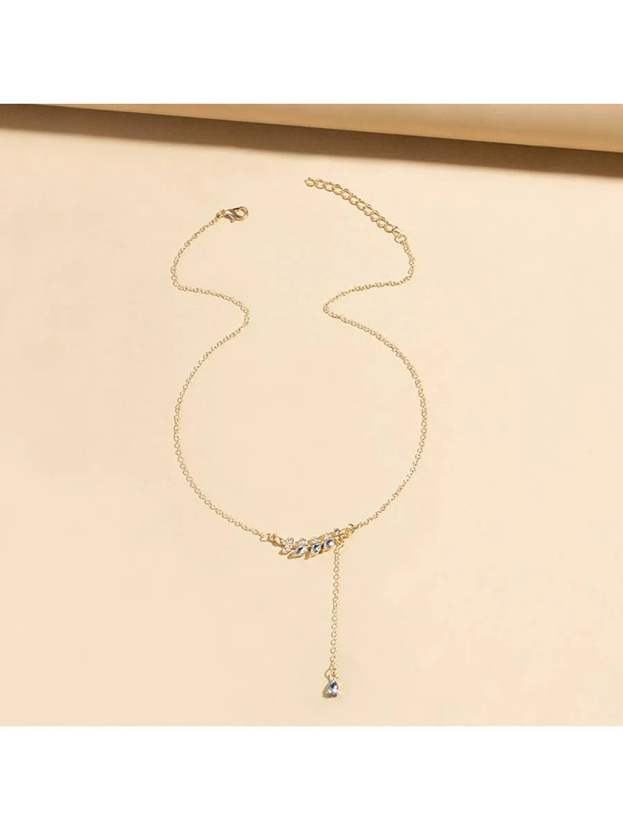 Stainless Steel Leafy Dangle Necklace - Necklaces
