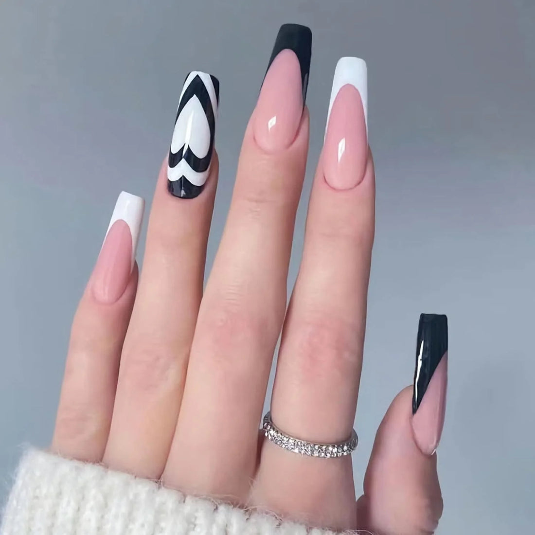 Long Coffin Noir Nails - Press on Nails