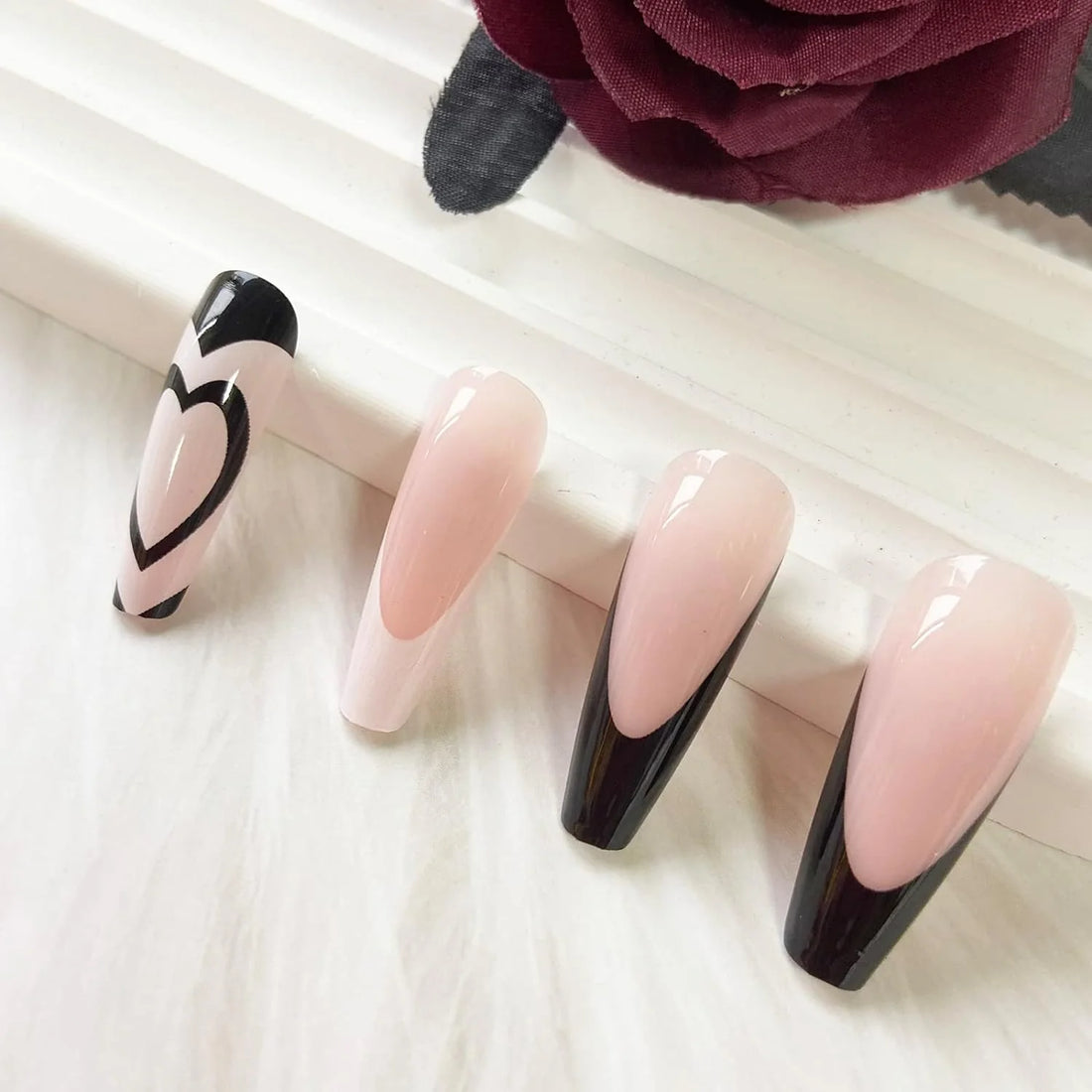 Long Coffin Noir Nails - Press on Nails