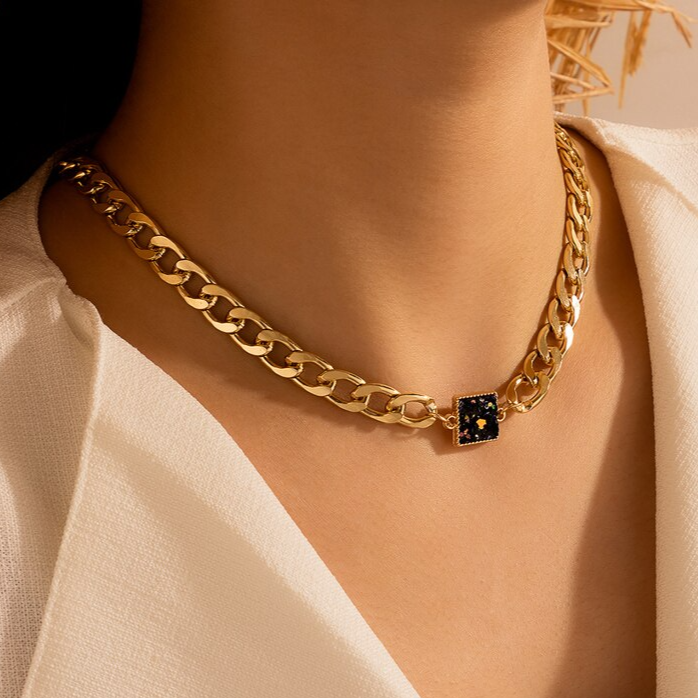 Punk Rhinestone Chain Necklace - Necklaces