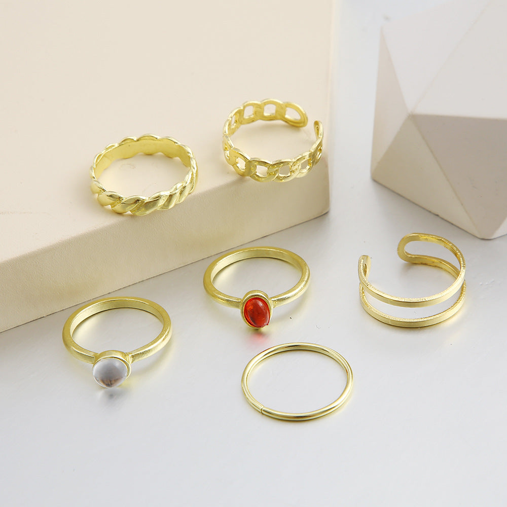 Retro Agate Chain Ring Set | Size 6 - 