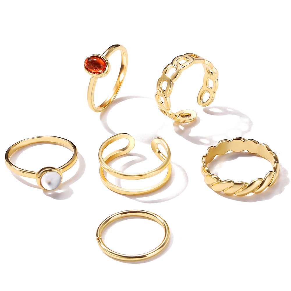 Retro Agate Chain Ring Set | Size 6 - 