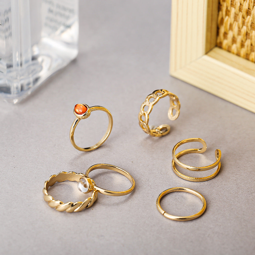 Retro Agate Chain Ring Set | Size 6 - 