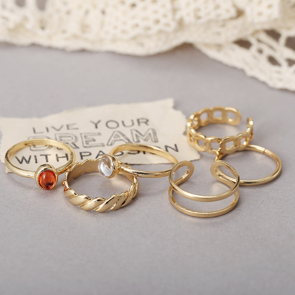 Retro Agate Chain Ring Set | Size 6 - 