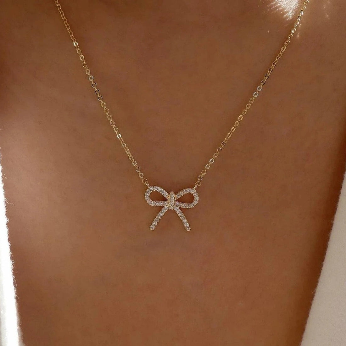 Shein Studded Bow Pendant - Necklaces