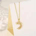 Stainless Steel Leafy Crescent Pendant - 