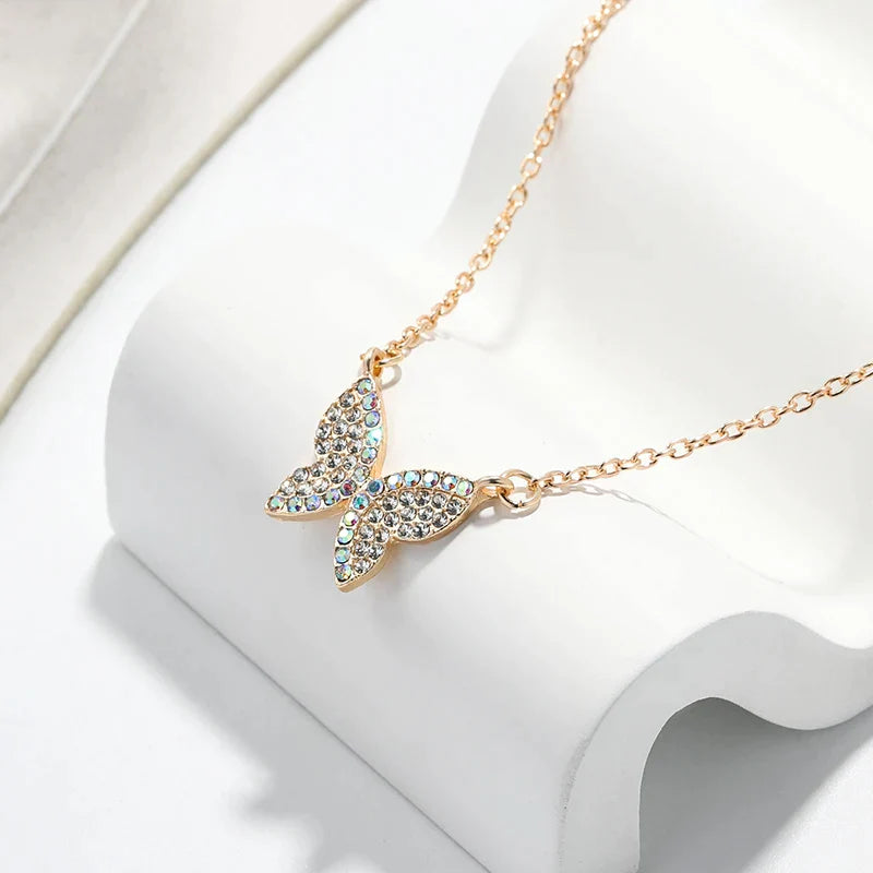Studded Butterfly Pendant - Necklaces