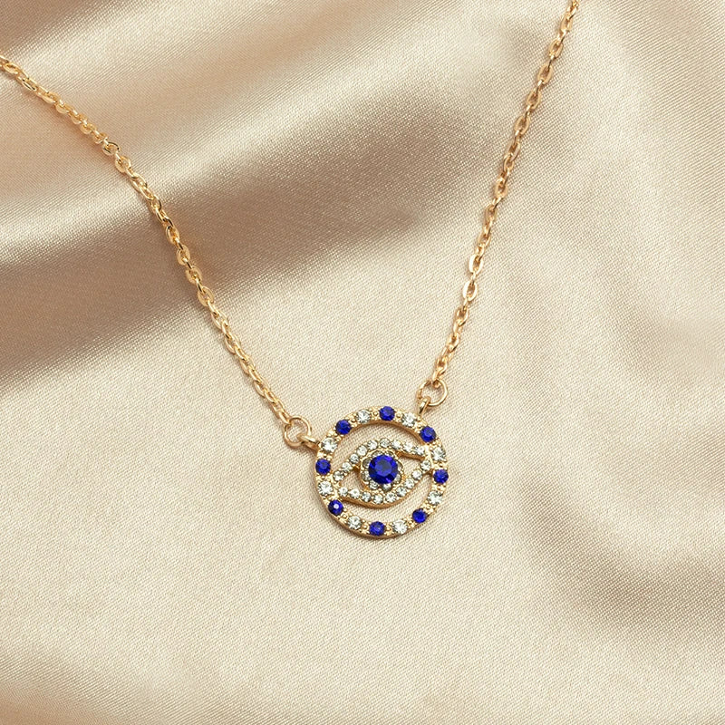 Studded Circular Evil Eye Pendant - Necklaces