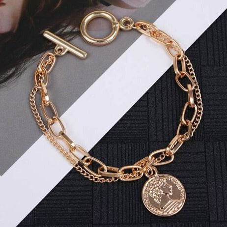 Thick Chain Coin Bracelet - Bracelets